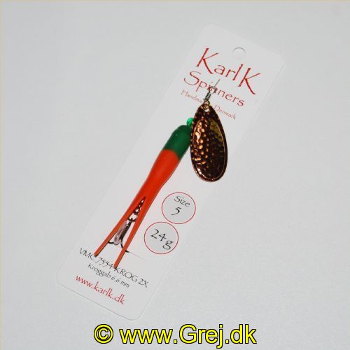 785321524 - Karl K Spinners - Skjern Å - 24g - Str. 5 - Grøn/Orange gummi (Guleroden) og Kobber blad