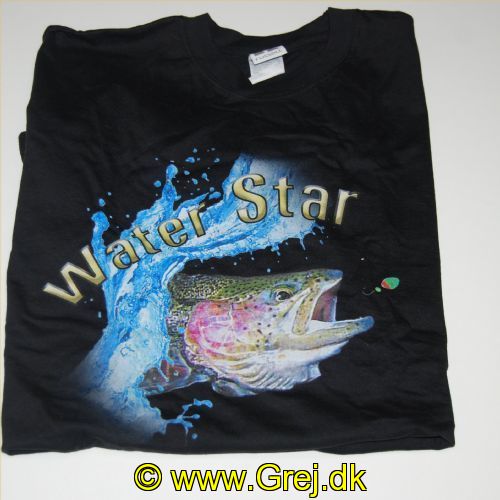 7900L - Sort T-Shirt med Waterstar fiske logo. - Str. L