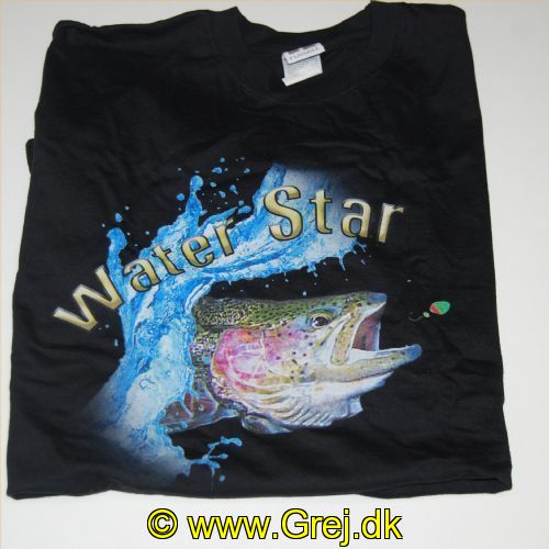 7900M - Sort T-Shirt med Waterstar fiske logo. - Str. M
