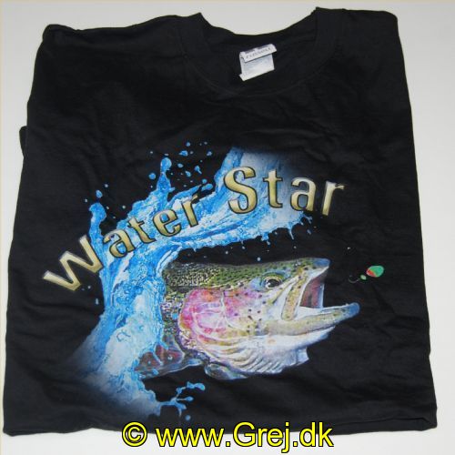 7900S - Sort T-Shirt med Waterstar fiske logo. - Str. S