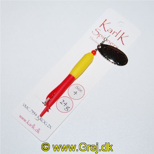 791103424 - Karl K Spinners - Skjern Å - 24g - Str. 4 - Gul/Rød gummi og Sølv blad