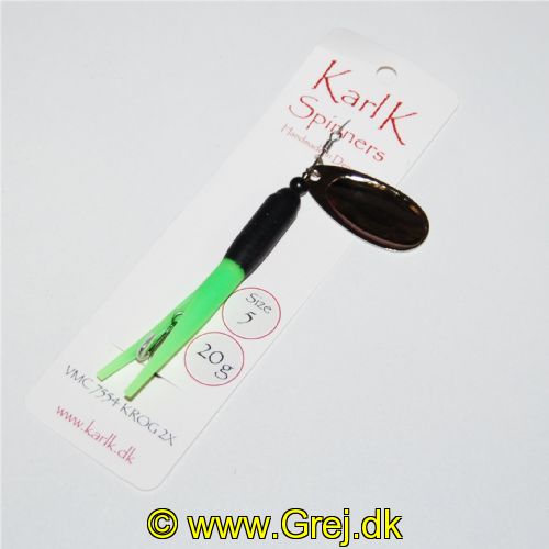 791909520 - Karl K Spinners - Skjern Å - 20g - Str. 5 - Sort/Lysgrøn gummi og sølv blad