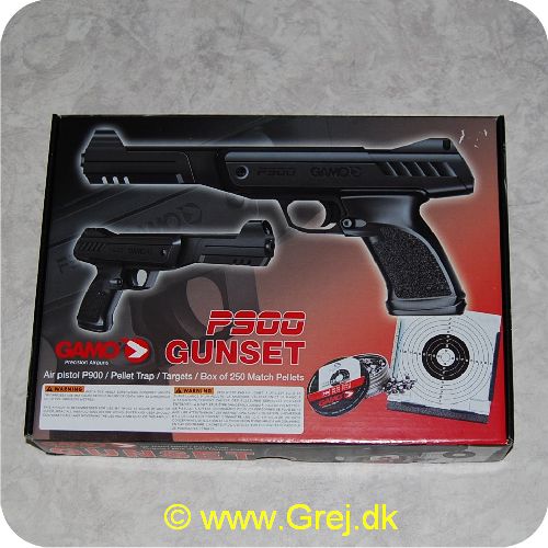 793676031736 - Gamo P900 Pistol sæt - Pistol + Skydeskiver + 250 skud + Kuglefang<BR>
<BR>
Pakken indeholder:<BR>
<LI>Gamo Pistol P900</LI>
<LI>250 skud 4.5 mm</LI>
<LI>Skydeskive holder (Kuglefang med skydeskiver</LI>
<BR>
<BR>
Bemærk: Du skal være 18 år for at købe luftvåben og du bekræfter ved bestilling at du er mindst 18 år.<BR>
Som dokumentation send kopi af pas og/eller kørekort eller kom ind i butikken.