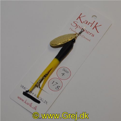 797902417 - Karl K Spinners - Skjern Å - 17g - Str. 4 - Sort/Gul gummi og Messing blad