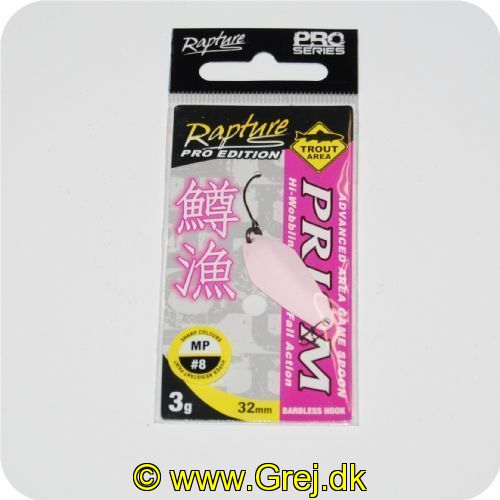 8054393123923 - Rapture Skeblink - Prism 3g/32mm - Lys pink. Med ultra skarp modhageløs krog<BR>
<BR>Skeblink er en mini skeblink for UL fiskeriet som er meget voksende i disse år efter alle ørred arter.