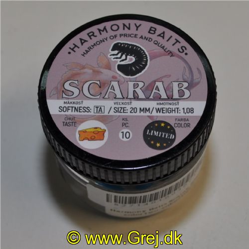 8271401003001 - Harmony Baits - Model: Scarab - 20mm - 10 stk. - Duft: Cheese/Ost - Farve: 003/001 (Lyseblå/Hvid)
