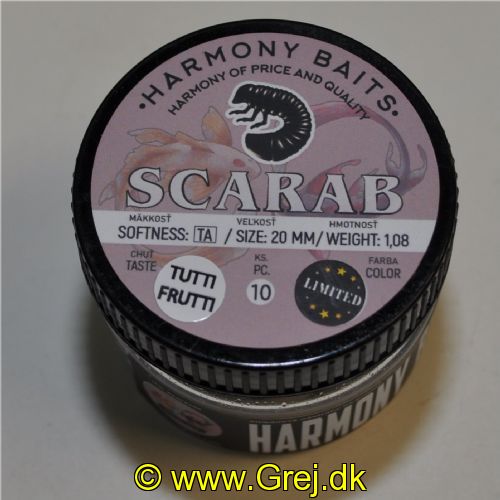 8271404003001 - Harmony Baits - Model: Scarab - 20mm - 10 stk. - Duft: Tutti Frutti - Farve: 003/001 (Lyseblå/Hvid)