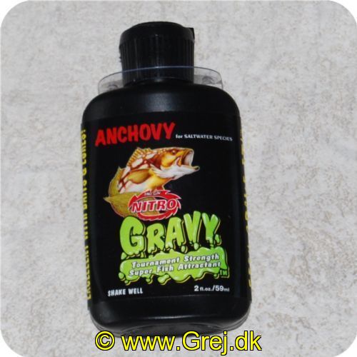 834734016309 - Nitro Gravy Duftstof til jigs. lures eller soft plastik m. m. - Anchovy/Ansjos for Saltwater<BR> Virker også i ferskvand - 2oz./59ml
Put det på dit endegrej og det vil tiltrække fiskene.EUCGSA630