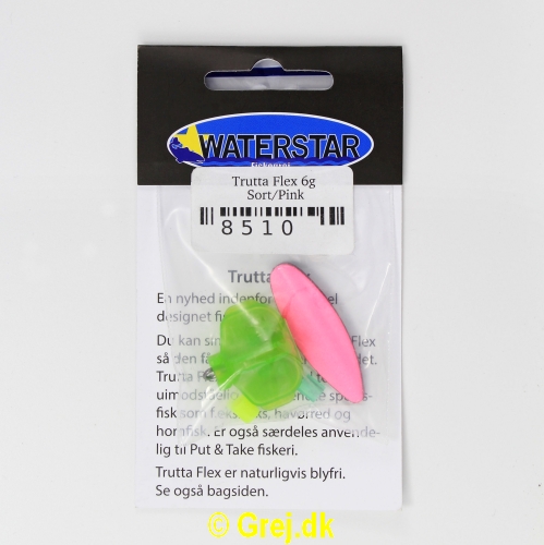 8510 - Trutta Flex  - 6 gram - Sort/Pink - En nyhed indenfor individuel designet fiskegrej.Du kan simpelthen BøJE Trutta Flex så den får den perfekte gang i vandet.Trutta Flex bliver dermed totalt uimodståelig for de kendte sportsfisk som f.eks. laks. havørred og hornfisk.Suveræn til Put & Take.