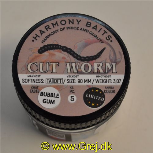 8553103003001 - Harmony Baits - Model: Cut Worm - 90mm - 5 stk. - Duft: Bubble Gum - Farve: 003/001 (Lyseblå/Hvid)