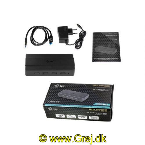 8595611701573 - i-Tec USB 3.0 Charging HUB - Hub - 4 x SuperSpeed USB 3.<BR>
<LI>Produktbeskrivelse 	i-Tec USB 3.0 Charging HUB - hub - 4 porte
</LI><LI>Enhedstype 	Hub - 4 porte
</LI><LI>Undertype 	USB
Porte 	4 x SuperSpeed USB 3.0
</LI><LI>Overensstemmelsesstandarder 	USB 1.1, USB 2.0, USB 3.0
</LI><LI>Effekt 	AC 120/230 V (50/60 Hz)
</LI><LI>Dimensioner (B x D x H) 	13.4 cm x 6.2 cm x 2.7 cm
</LI><LI>Vægt 	97 g
</LI><LI>Systemkrav 	Linux, Apple MacOS X, Microsoft Windows XP, Microsoft Windows Vista, Microsoft Windows 7 (32/64 bits), Windows 8 (32/64 bit), Windows 8.1 (32/64 bit), Windows 10 (32/64 bits)</LI>