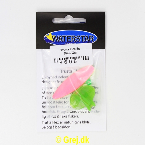 8608 - Trutta Flex  - 8 gram - Pink/Gul - En nyhed indenfor individuel designet fiskegrej.Du kan simpelthen BøJE Trutta Flex så den får den perfekte gang i vandet.Trutta Flex bliver dermed totalt uimodståelig for de kendte sportsfisk som f.eks. laks. havørred og hornfisk.Suveræn til Put & Take.