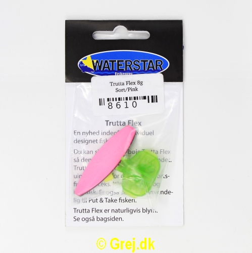 8610 - Trutta Flex  - 8 gram - Sort/Pink - En nyhed indenfor individuel designet fiskegrej.Du kan simpelthen BøJE Trutta Flex så den får den perfekte gang i vandet.Trutta Flex bliver dermed totalt uimodståelig for de kendte sportsfisk som f.eks. laks. havørred og hornfisk.Suveræn til Put & Take.