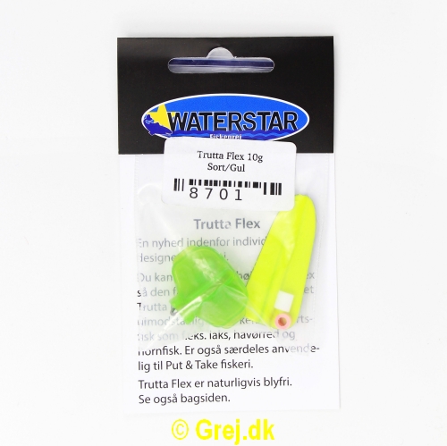 8701 - Trutta Flex - 10 gram - Sort/Gul<BR>En nyhed indenfor individuel designet fiskegrej.<BR>Du kan simpelthen BøJE Trutta Flex så den får den perfekte gang i vandet.<BR>Trutta Flex bliver dermed totalt uimodståelig for de kendte sportsfisk som f.eks. laks, havørred og hornfisk.<BR>Suveræn til Put & Take.