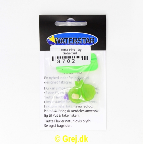 8702 - Trutta Flex - 10 gram - Grøn/Gul<BR>En nyhed indenfor individuel designet fiskegrej.<BR>Du kan simpelthen BøJE Trutta Flex så den får den perfekte gang i vandet.<BR>Trutta Flex bliver dermed totalt uimodståelig for de kendte sportsfisk som f.eks. laks. havørred og hornfisk.<BR>Suveræn til Put & Take.