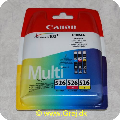 8714574554457 - Canon blæk patroner farve 526 - Gul/Cyan/Magenta - CLI-526CMY - Combo pakke<BR>Passer feks. til:<BR>PIXMA Series - iP4850/iP4950/iX6550/MG5150/MG5250/MG6150/MG6250/MG8150/MG8250/MX885