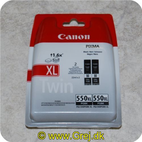 8714574584355 - Canon Pixma PG-550XL Twin Pack. 2stk. sort blæk patroner.Passer til:Canon MAXIFY MG6650; PIXMA iP7250. iP8750. iX6850. MG5450. MG5550. MG5650. MG5655. MG6350. MG6450. MG6650. MG7150. MG7550. MX725. MX925