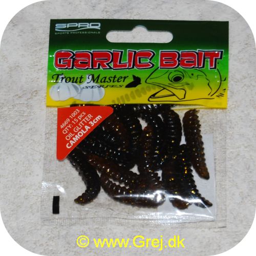 8716851295077 - Garlic Bait Trout Master 3 cm - Camola - 15 stk - Oil glitter larver