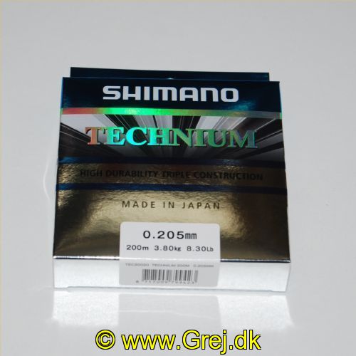 8717009799423 - Shimano Technium line (Non strech) - Black - 0.205mm - Brudstyrke - 3.8 kg. - 200 meter
<BR>
 - Ekstrem smidig og glat line - Giver problemfrie og lange kast - Kombiner fordelene mellem fletliner og nylonliner<BR>
<LI>Abrasion resistance - 5 stjerner</LI>
<LI>Low elongation - 5 stjerner</LI>
<LI>Knot strength - 5 stjerner</LI>
<LI>Softness Douceur - 4 stjerner</LI>
<LI>Low memory - 5 stjerner</LI>