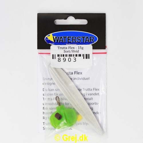 8903 - Trutta Flex - 15 gram - Hvid/Sort<BR>En nyhed indenfor individuel designet fiskegrej.<BR>Du kan simpelthen Bøje Trutta Flex så den får den perfekte gang i vandet.<BR>Trutta Flex bliver dermed totalt uimodståelig for de kendte sportsfisk som f.eks. laks. havørred og hornfisk.<BR>Suveræn til Put & Take.