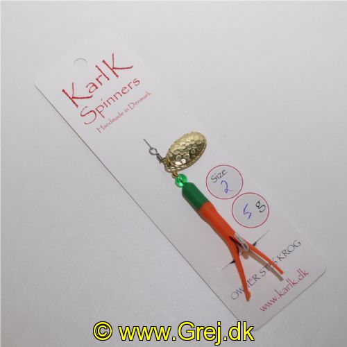 896321205 - Karl K Spinners - Put and Take - 5g - Str. 2 - Grøn/Orange gummi (Gulerodsfarvet) og guld blad