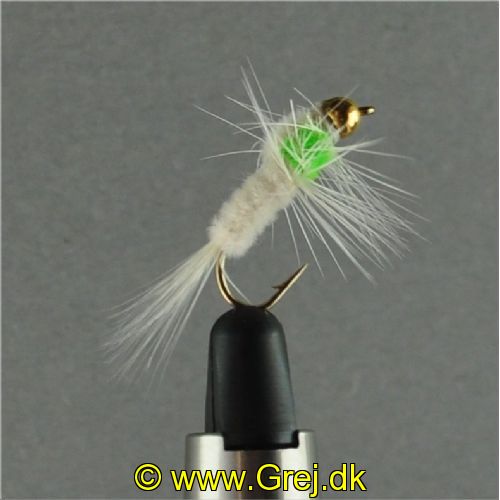 A01134 - Long Shank - GH Montana Cat Whisker - Farve: Grøn/Hvid med messing hoved - Str. : 10