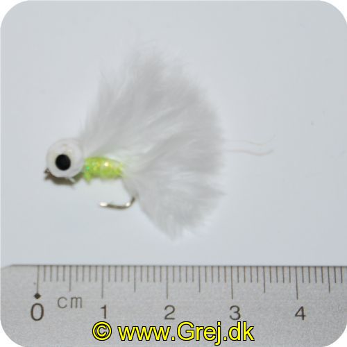 F021 - Dolly m/sorte øjenprikker - Gul/Hvid (Flue med hvide skumøjn)