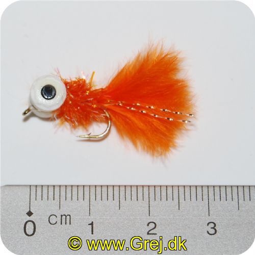F030 - Dolly m/sorte øjenprikker - Orange m/glimmer (Flue med hvide skumøjn)