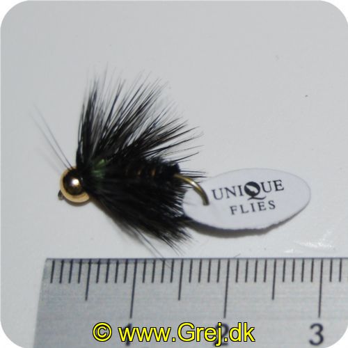 FL31001 - Unique Flies UF Bead Head Black Devil - sort/grøn med guldhoved - krogstr. 10