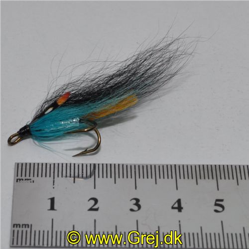 FLY0725 - Black Blue Silver j.c sup - Str.6<br>Bundet på brun krog nedad bøjet øje<BR>(Hedder også Midtnight blue)