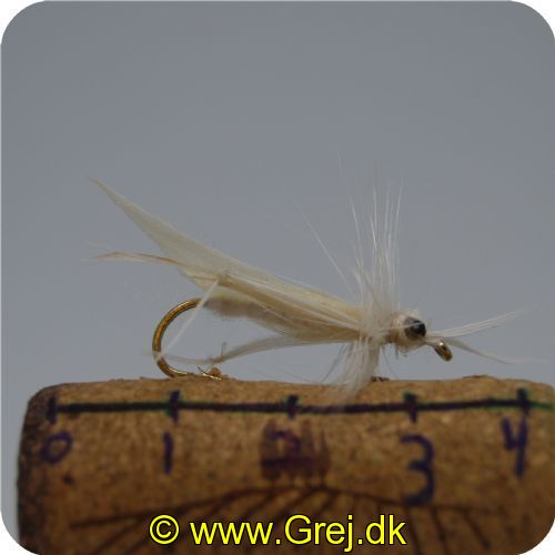 GRAES206 - Hvid græshoppe med ben. stofkrop. hvid hackle. og to øjne ved krogøjet. - str. 6