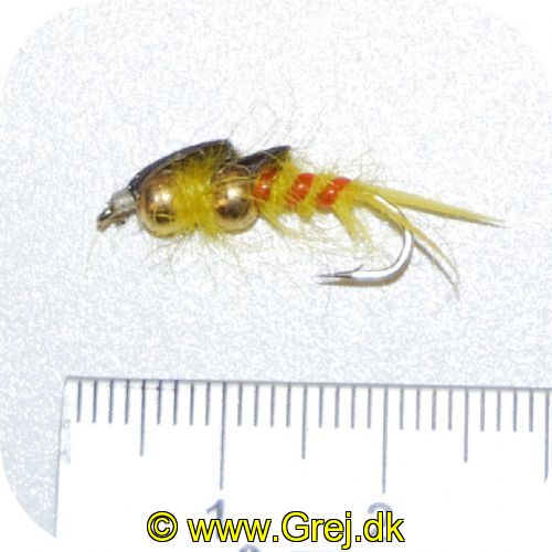 GU0002 - Enkeltkrog - Str. 8 - grøn krop - 2 goldhead gul krop med rød stribe og gul hale 