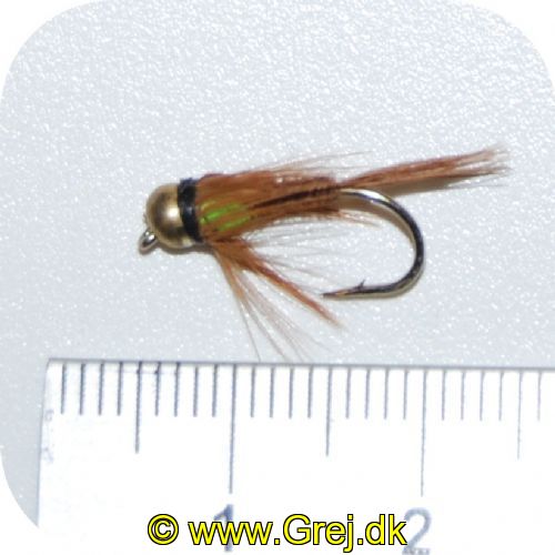 GU0006 - Enkeltkrog - Str. 10 - grøn / brun krop - goldhead - brunt hackel og brun hale