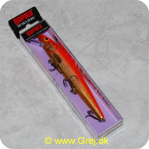 HJ14GFR - Rapala Husky Jerk - 14cm - 18 gram - Orange/guld - Arbejdsdybde: 1.2-2.4m - Har samme vægtfylde som vand