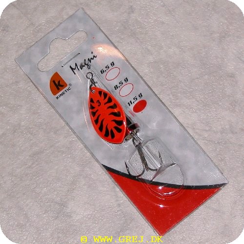 MAGNI06 - Kinetic Magni spinne - Orange blad med sorte flammer - Sølv søjle med rød streg - 11,5 gram