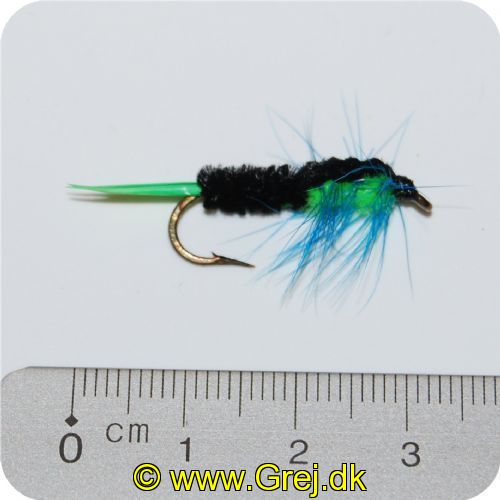 MS018 - Nymphs - Str. 8 - Sort/grøn ned blå børstehår Montana crawlers