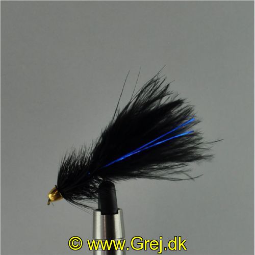 PAR0144 - Long Shank - Conehead Wolly Bugger Black Flash - Farve: Sort med messing keglehoved - Str. : 10
