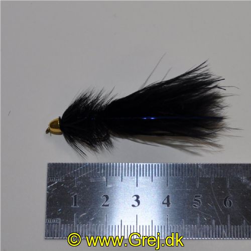 PAR0144 - Long Shank - Conehead Wolly Bugger Black Flash - Farve: Sort med messing keglehoved - Str. : 10