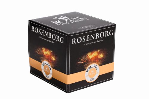 RY17 - Royal Classic<br>Batteri<br>Rosenborg. 20/mm. 40 skud<br>NEM 370g<br> Fantastisk batteri bestående af rene guldbomber. der oplyser himlen med langsomt dalende guldregn. Batteriet slutter i en flot dobbeltfinale med viftekast i guldpalmer og guldregn med blå spidser.<br>
