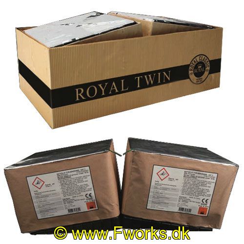 RY90 - Royal Twin - 162 skuds batteri -  Kal: 25mm - NEM: 1836g<BR>Vildt viftebatteri med 162 skud. der opskydes synkront.<BR>Effekterne er i højeste kvalitet. og afskydningerne er i højt tempo fra start til slut. Vi lover. du ikke bliver skuffet!