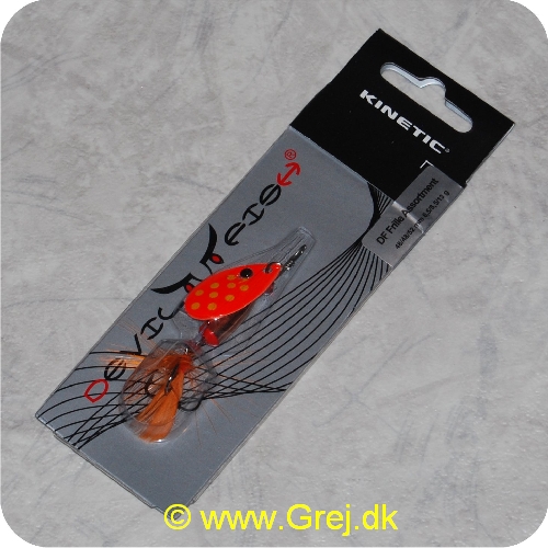 SPIN01 - Kinetic Devil Fish Spinner - Str. 1 - 48mm/6,5g - Orange blad m/gule pletter - Kobber krop - Orange fjer