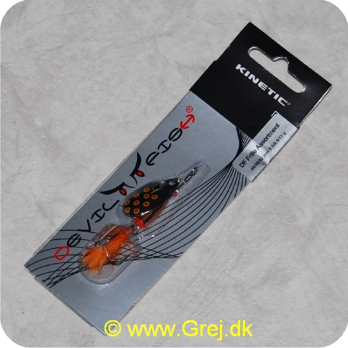 SPIN04 - Kinetic Devil Fish Spinner - Str. 1 - 48mm/6,5g - Sølvblad m/røde pletter - Kobber krop - Orange fjer