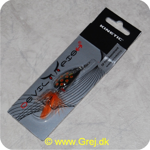 SPIN10 - Kinetic Devil Fish Spinner - Str. 2 - 48mm/8,5g - Sølvblad m/røde pletter - Sølv krop - Orange fjer