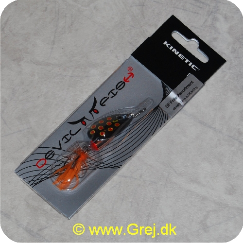 SPIN11 - Kinetic Devil Fish Spinner - Str. 2 - 52mm/13g - Sølvblad m/røde pletter - Kobber krop - Orange fjer