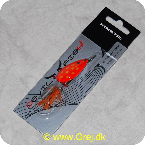 SPIN16 - Kinetic Devil Fish Spinner - Str. 3 - 52mm/13g - Orange blad m/gule pletter - Sølv krop - Orange fjer