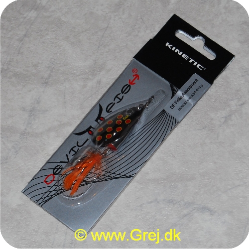 SPIN17 - Kinetic Devil Fish Spinner - Str. 3 - 52mm/13g - Sølvblad m/røde pletter - Sølv krop - Orange fjer