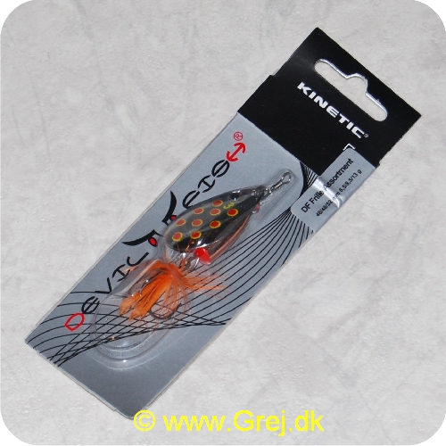 SPIN18 - Kinetic Devil Fish Spinner - Str. 3 - 52mm/13g - Sølvblad m/røde pletter - Kobber krop - Orange fjer