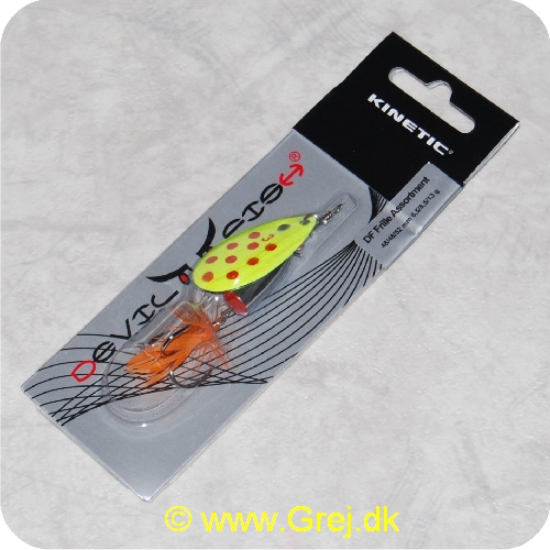 SPIN19 - Kinetic Devil Fish Spinner - Str. 3 - 52mm/13g - Gul blad m/røde pletter - Sølv krop - Orange fjer
