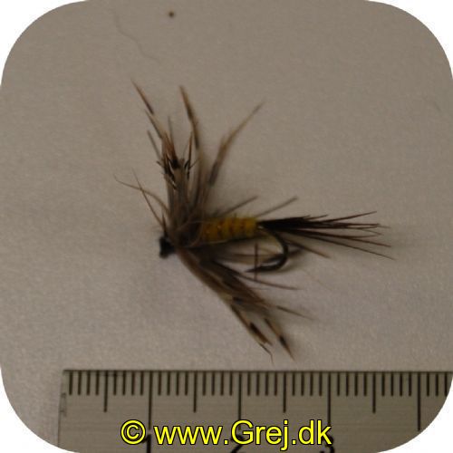 UF0020 - Enkeltkrog flue- Str. 12 - gul krop og lille brun hale . og grå/brun hackel  