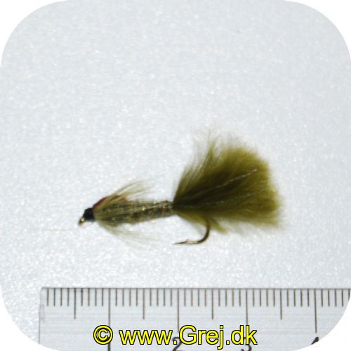 UF0022 - Enkeltkrog flue- Str. 8 - lysgrøn krop med guld stråle og lysgrøn hale .med sølv flash